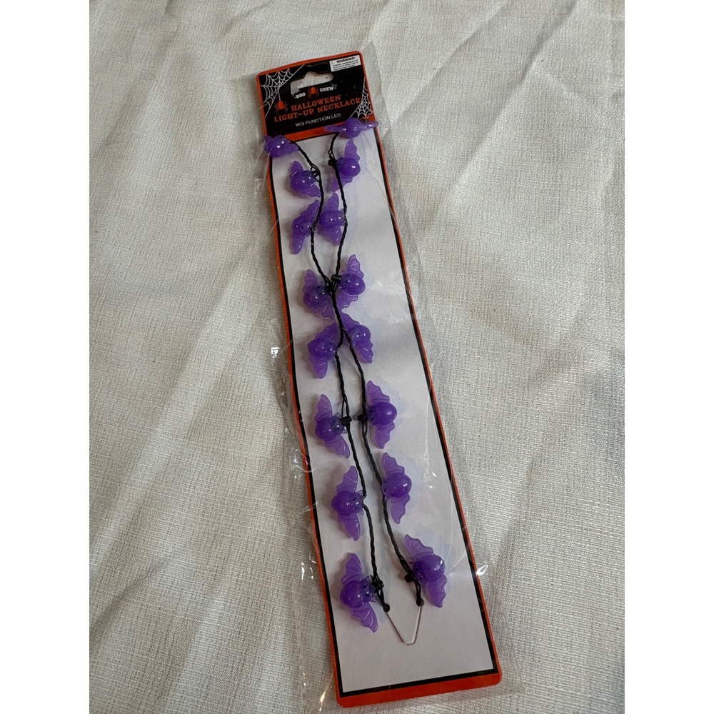 Boo Crew Halloween Light-Up Necklace Purple Bats 3-Function LED G89883N
